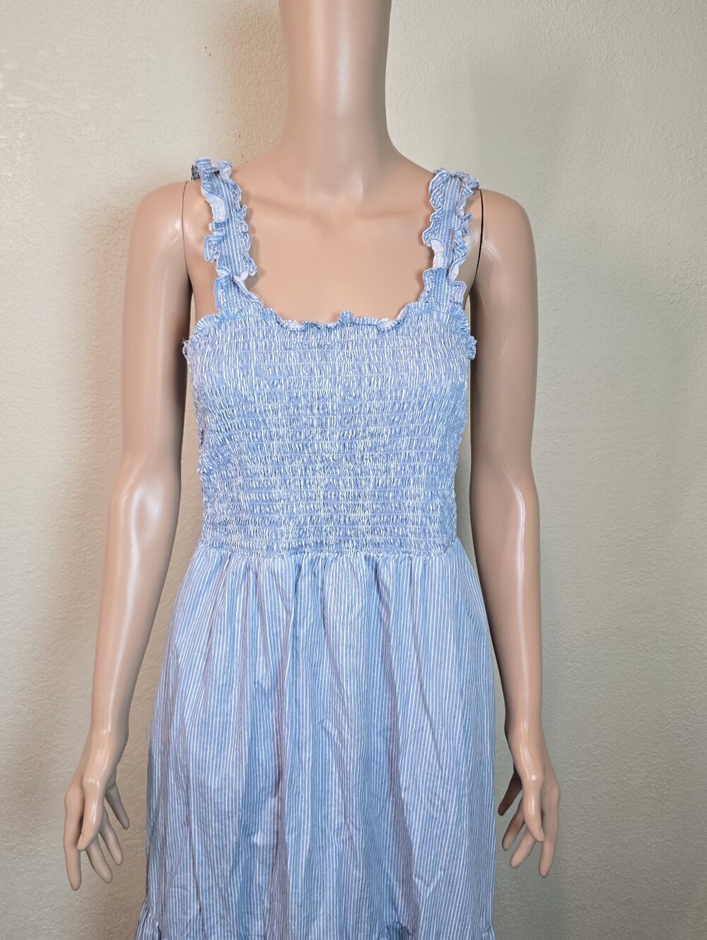 MSK  Dress Womens Large Blue  Long Cotton Tiered Summer Smocked Maxi - Picture 8 of 11